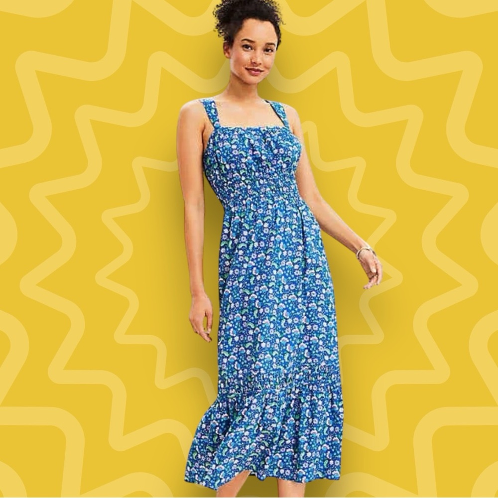 Loft Floral Shirred Flounce Maxi Dress- Size XS Petite